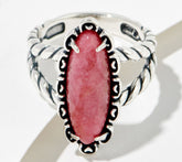 American West Sterling Silver Elongated Oval Rhodonite Rope Ring, Size 11